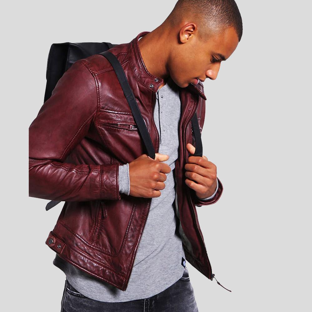 Men's Timo Burgundy Leather Racer Jacket | Full Grain Apparel