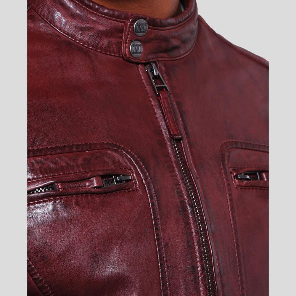 Men's Timo Burgundy Leather Racer Jacket | Full Grain Apparel