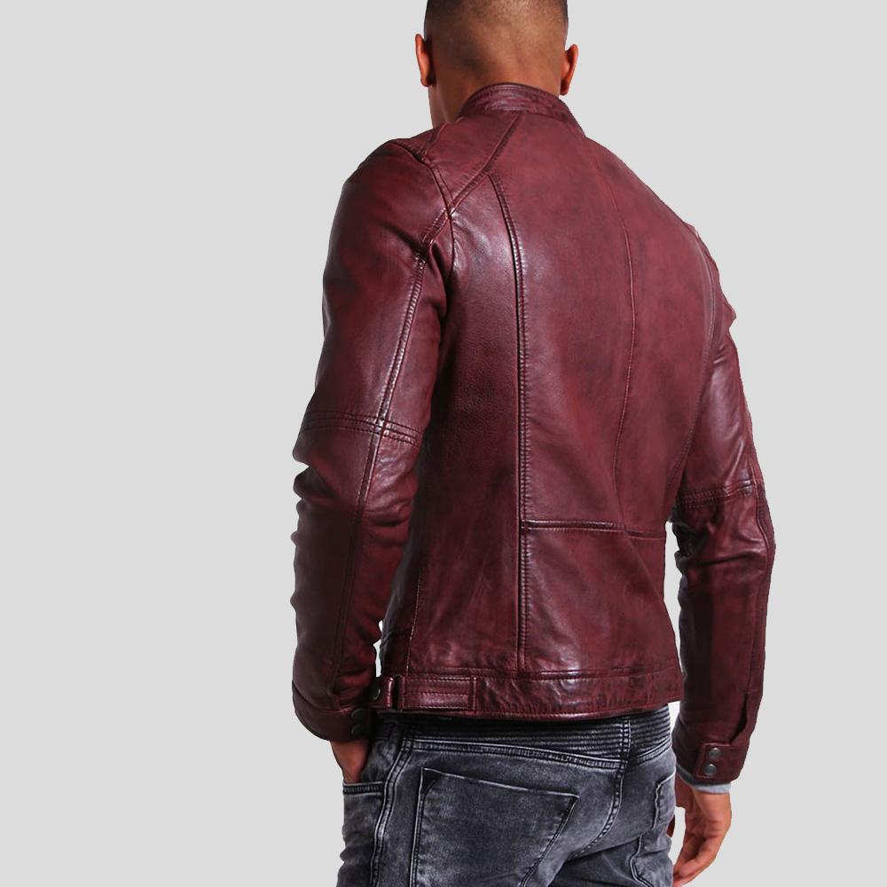 Men's Timo Burgundy Leather Racer Jacket | Full Grain Apparel