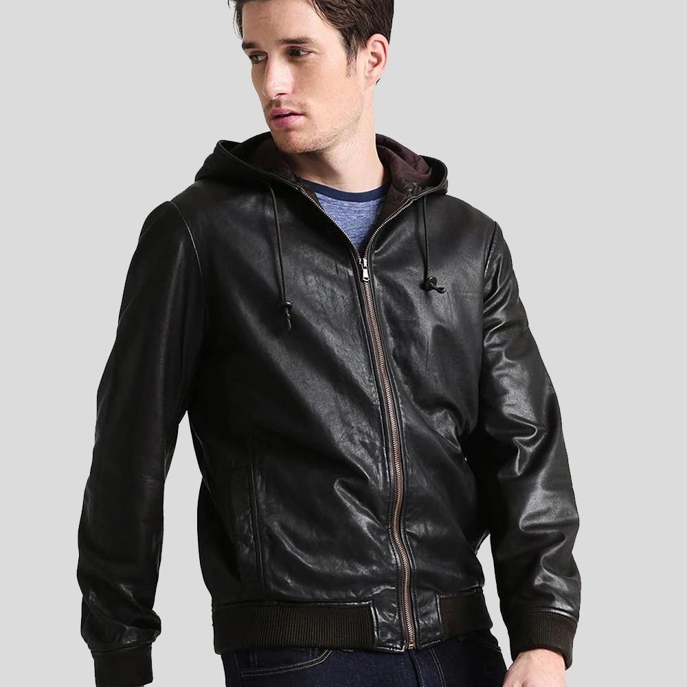 Men's Chet Black Hooded Genuine Leather Jacket | Urban Style | Full Grain Apparel