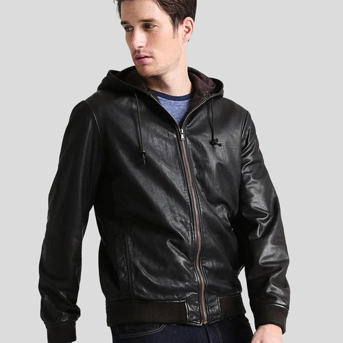 Men's Chet Black Hooded Genuine Leather Jacket | Urban Style | Full Grain Apparel