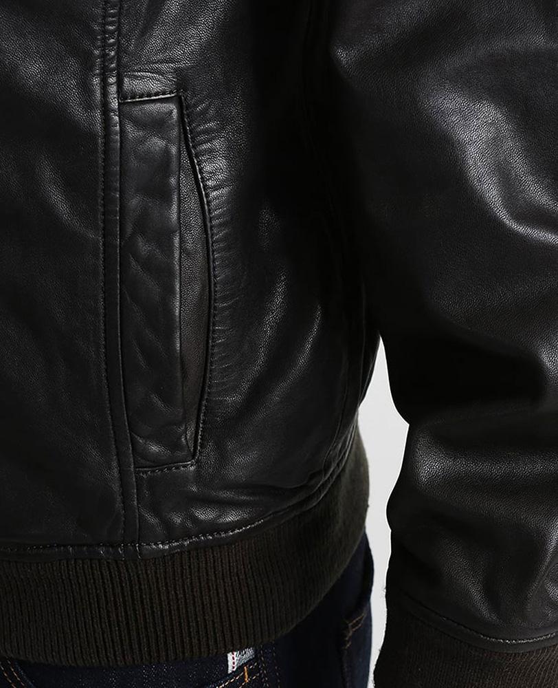 Chaqueta de cuero genuino negra con capucha Chet para hombre | Estilo urbano | Prenda de piel de plena flor