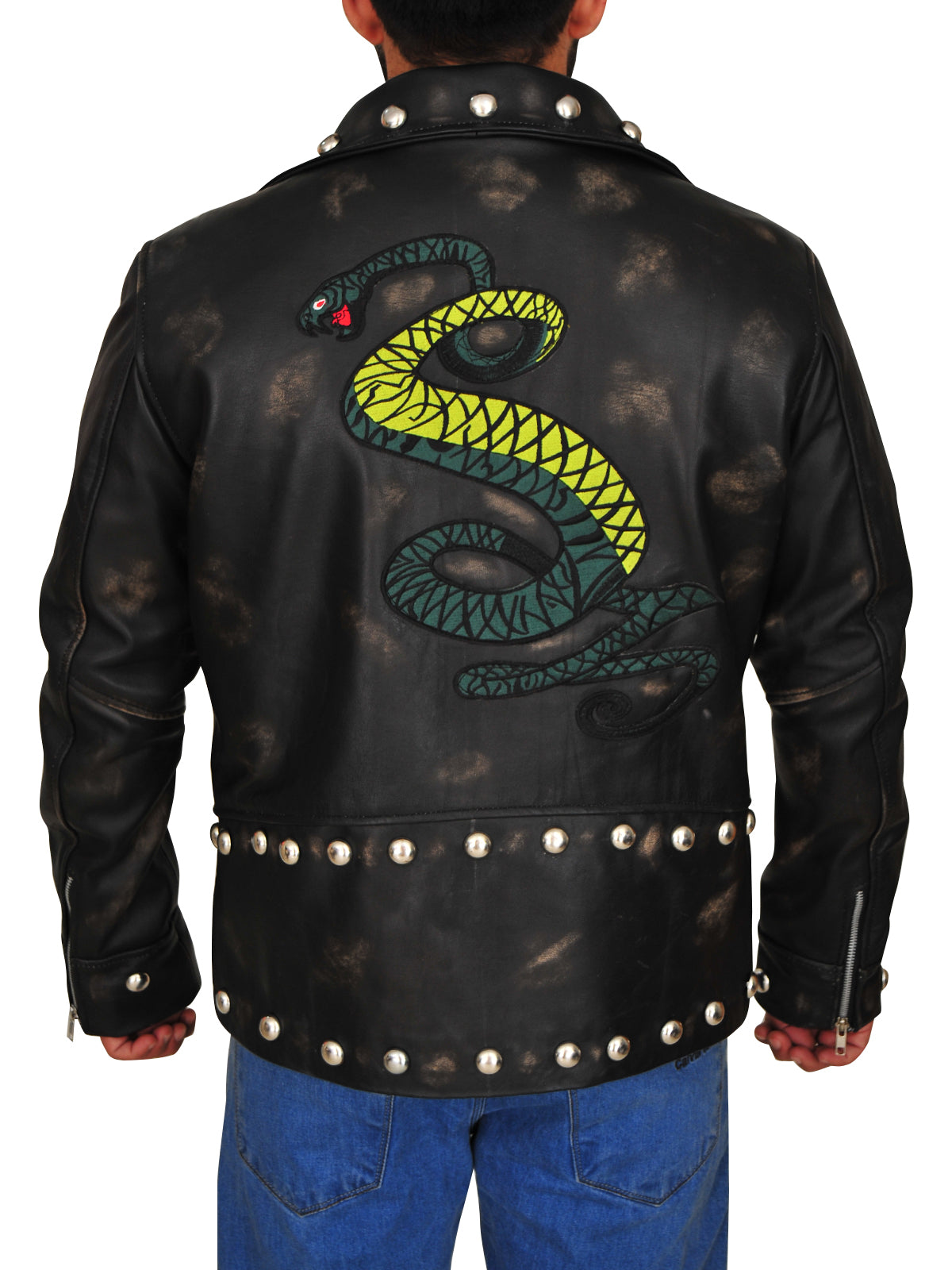 Men’s Distressed Brown Snake Skin Pattern Leather Jacket | Exotic Rugged Style | Full Grain Apparel