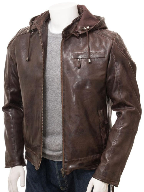 Chaqueta de George Brown para hombre con capucha desmontable | Ropa de piel plena flor