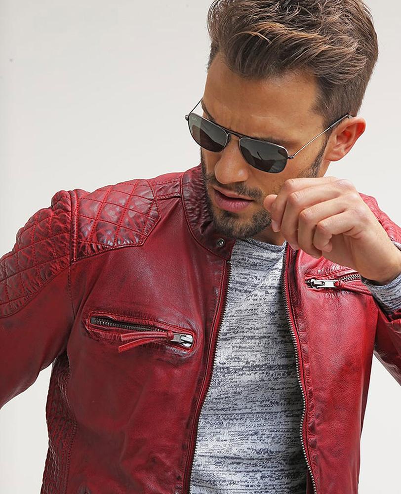 Men's Hank Red Quilted Leather Jacket | Full Grain Apparel