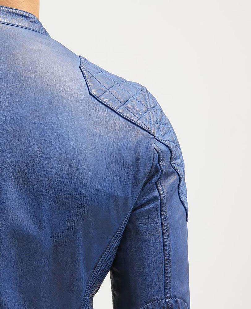Chaqueta Ivor de cuero acolchado azul para hombre | Prendas de grano completo