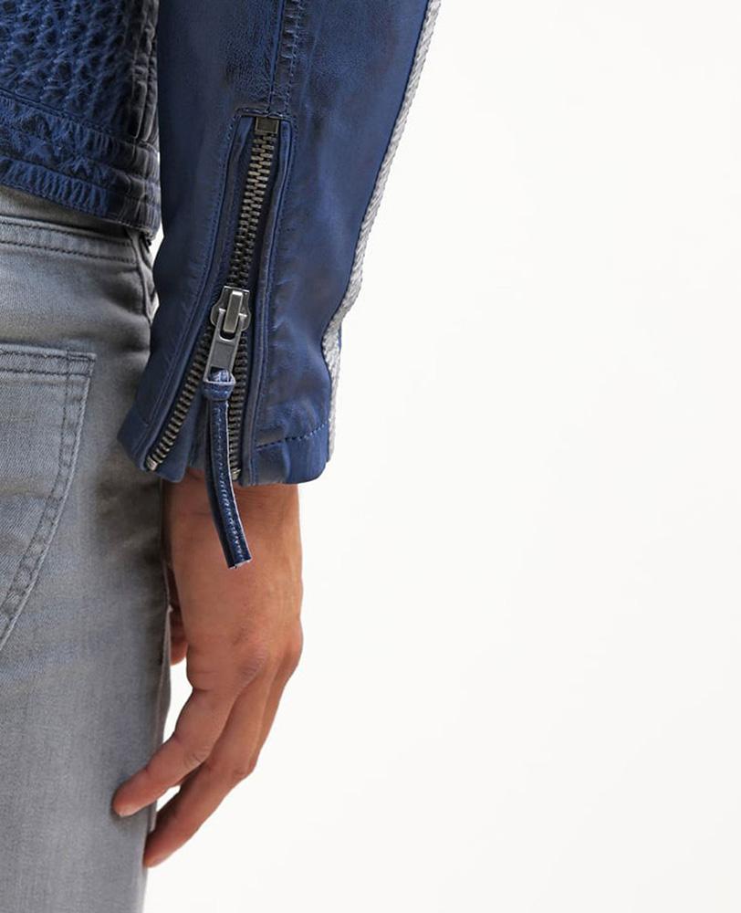 Chaqueta Ivor de cuero acolchado azul para hombre | Prendas de grano completo