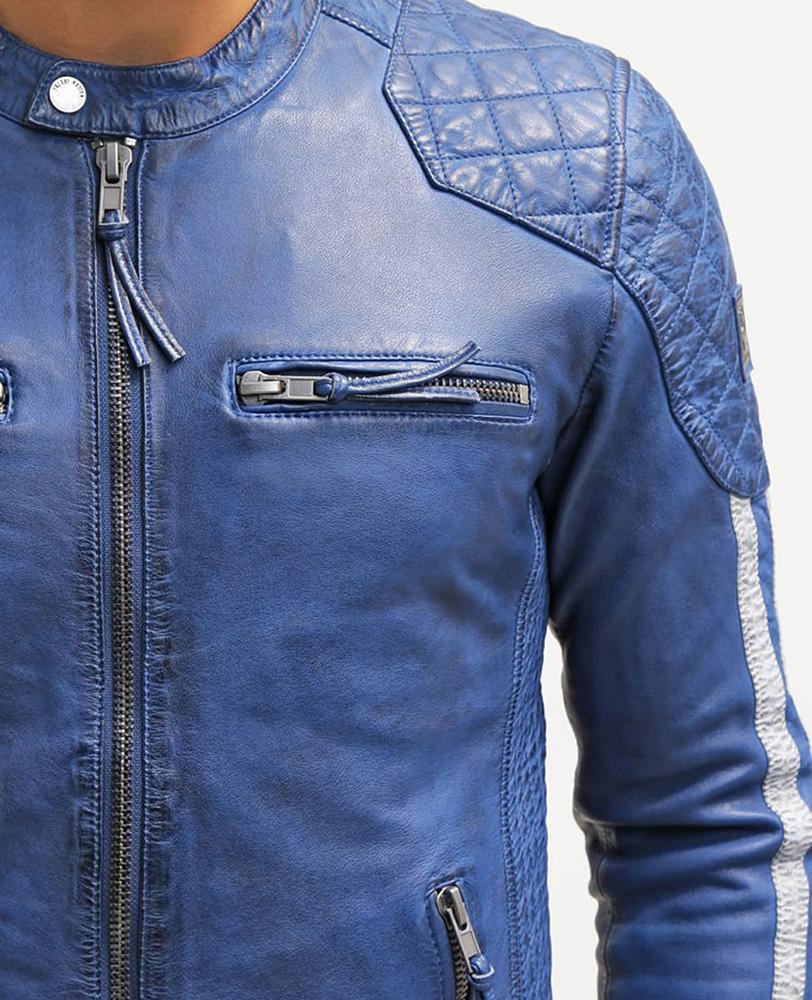 Chaqueta Ivor de cuero acolchado azul para hombre | Prendas de grano completo
