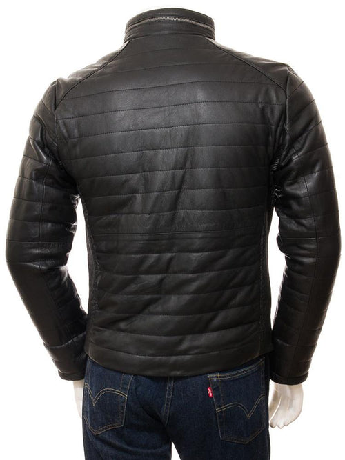 Chaqueta acolchada de cuero negro Jair para hombre | Ropa de piel plena flor