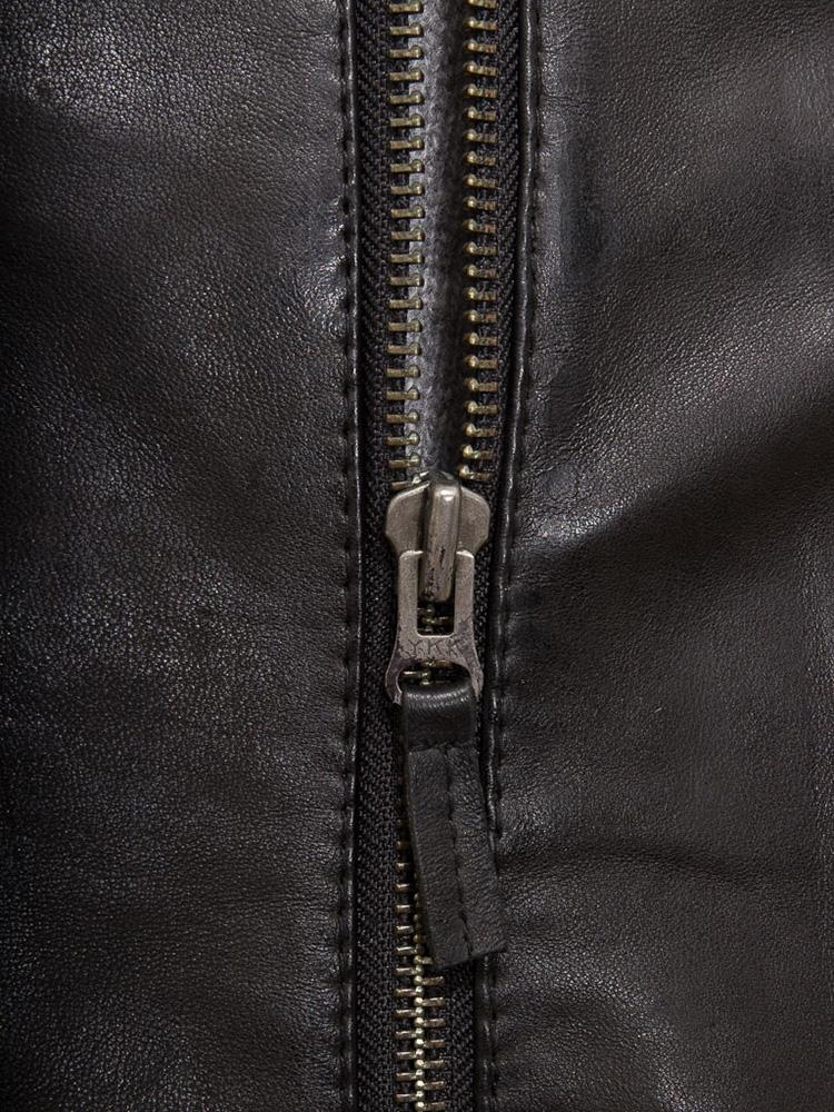 Chaqueta de cuero con capucha Jami negra para hombre | Piel de cordero auténtica | Prenda de grano completo