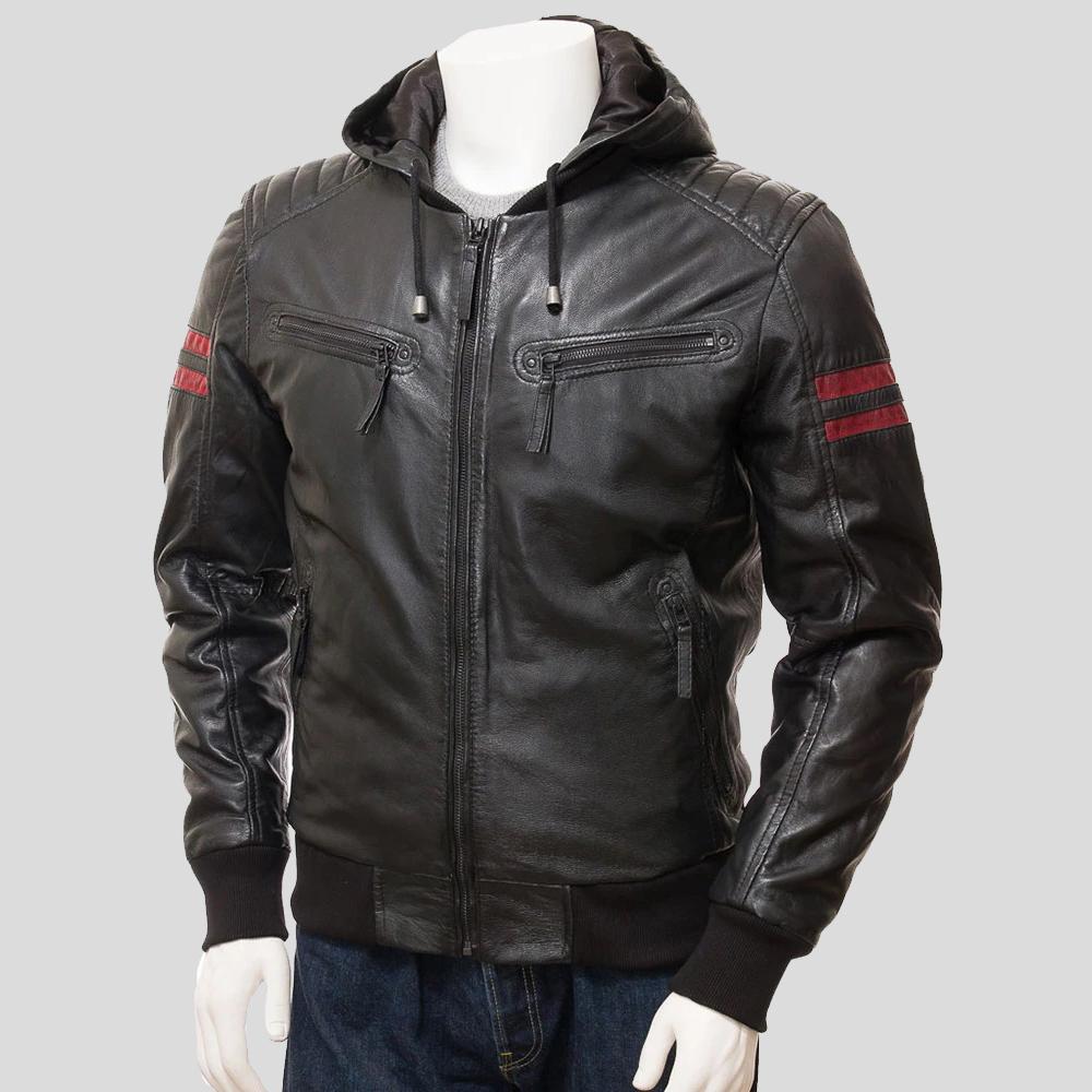 Men's Jed Black Hooded Leather Jacket | Full Grain Apparel