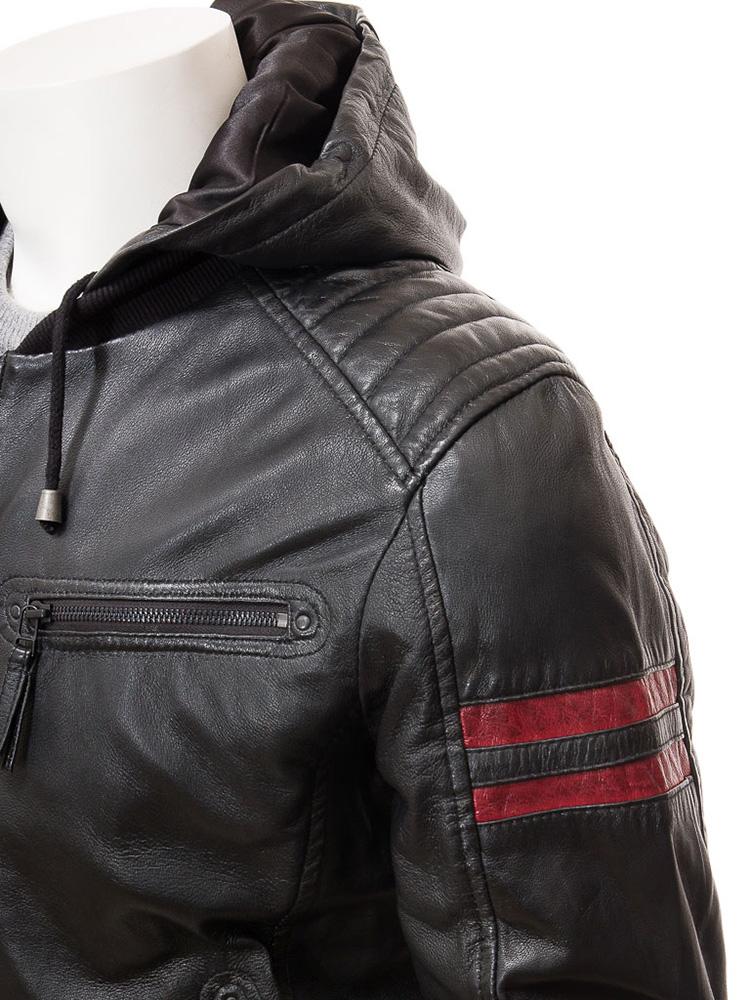 Men's Jed Black Hooded Leather Jacket | Full Grain Apparel