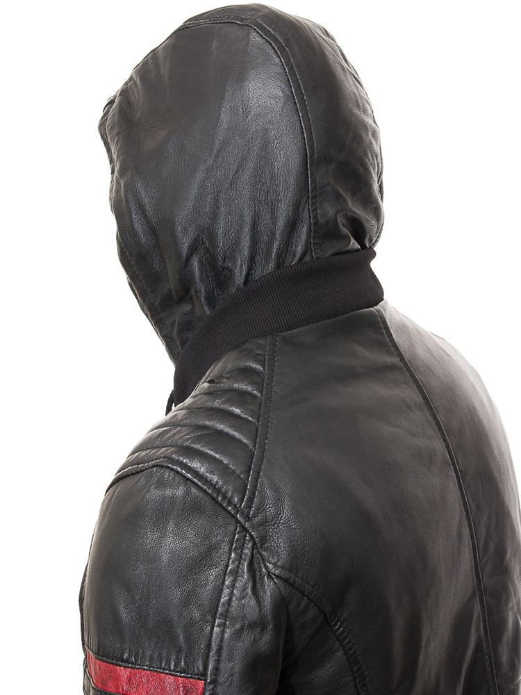 Men's Jed Black Hooded Leather Jacket | Full Grain Apparel