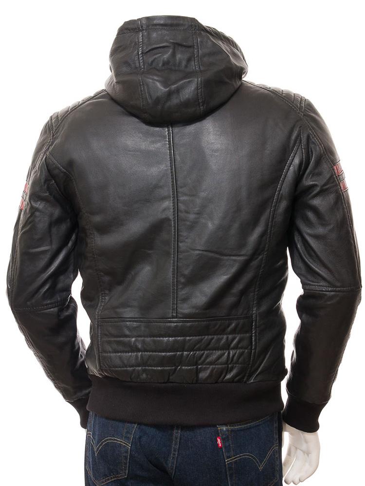 Men's Jed Black Hooded Leather Jacket | Full Grain Apparel