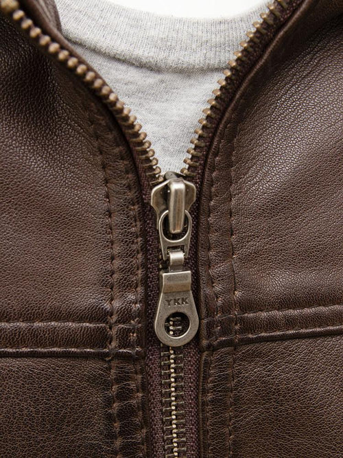 Chaqueta Mado marrón con capucha desmontable para hombre | Ropa de piel plena flor
