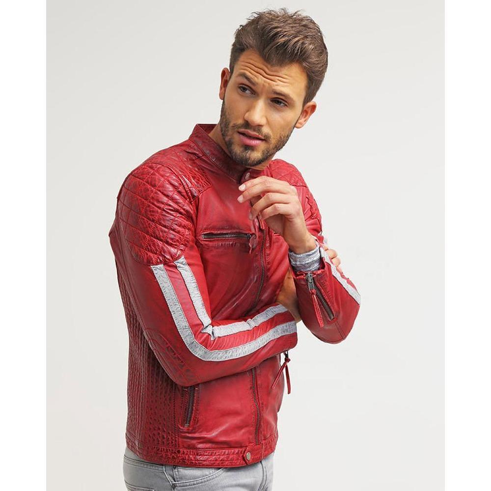 Men's Hank Red Quilted Leather Jacket | Full Grain Apparel
