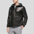 Men's Racio Black Hooded Lambskin Leather Jacket | Full Grain Apparel