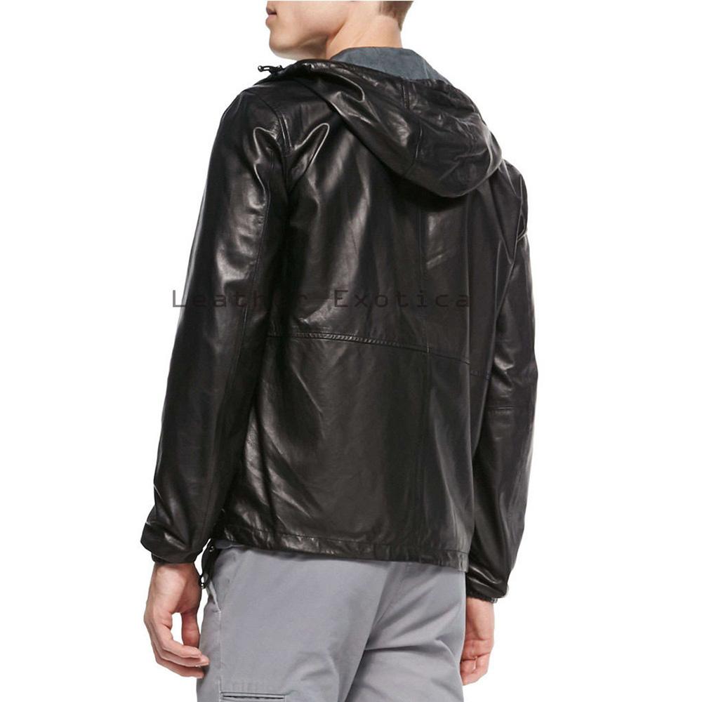 Chaqueta de piel de cordero con capucha Racio negra para hombre | Ropa de piel de plena flor