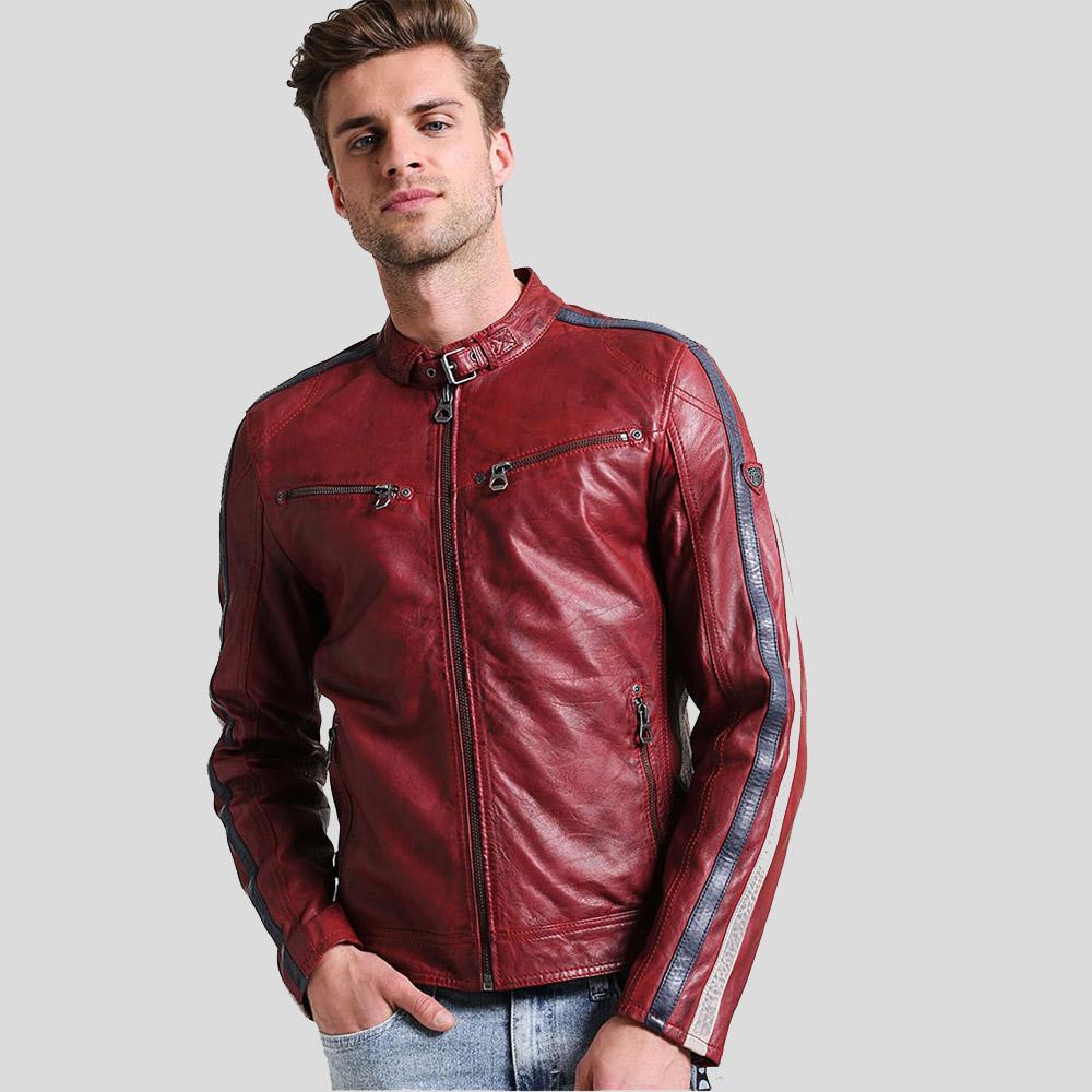 Men's Steven Red Cafe Racer Leather Jacket | Genuine Lambskin | Full Grain Apparel
