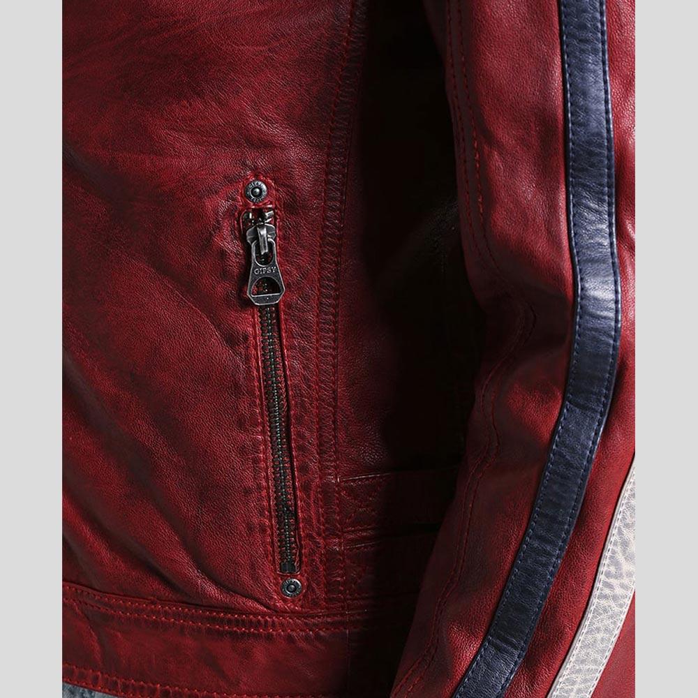 Chaqueta de cuero para hombre Steven Red Cafe Racer | Piel de cordero genuina | Prenda de grano completo
