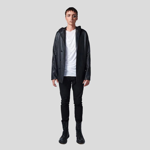 Men's Richie Black Hooded Leather Jacket | Full Grain Apparel
