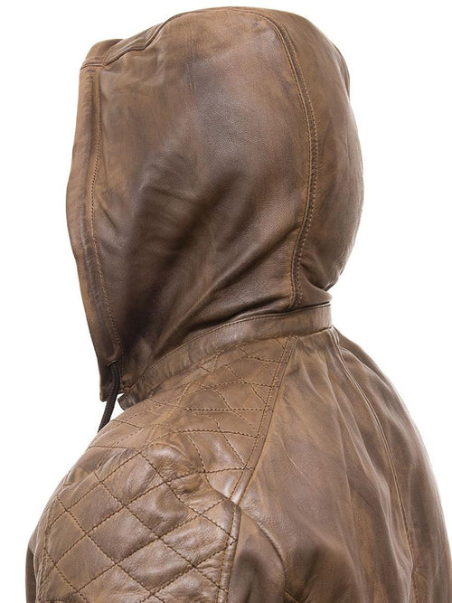 Chaqueta con capucha extraíble Rick marrón para hombre | Ropa de cuero de plena flor