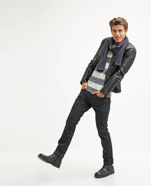 Chaqueta de cuero Robt acolchada negra para hombre | Prendas de piel plena flor