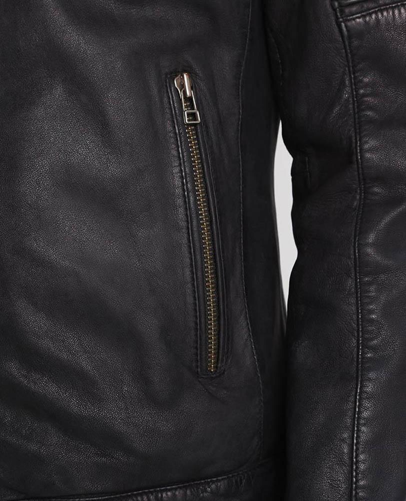 Chaqueta de cuero acolchada negra para hombre | Prenda de cuero plena flor