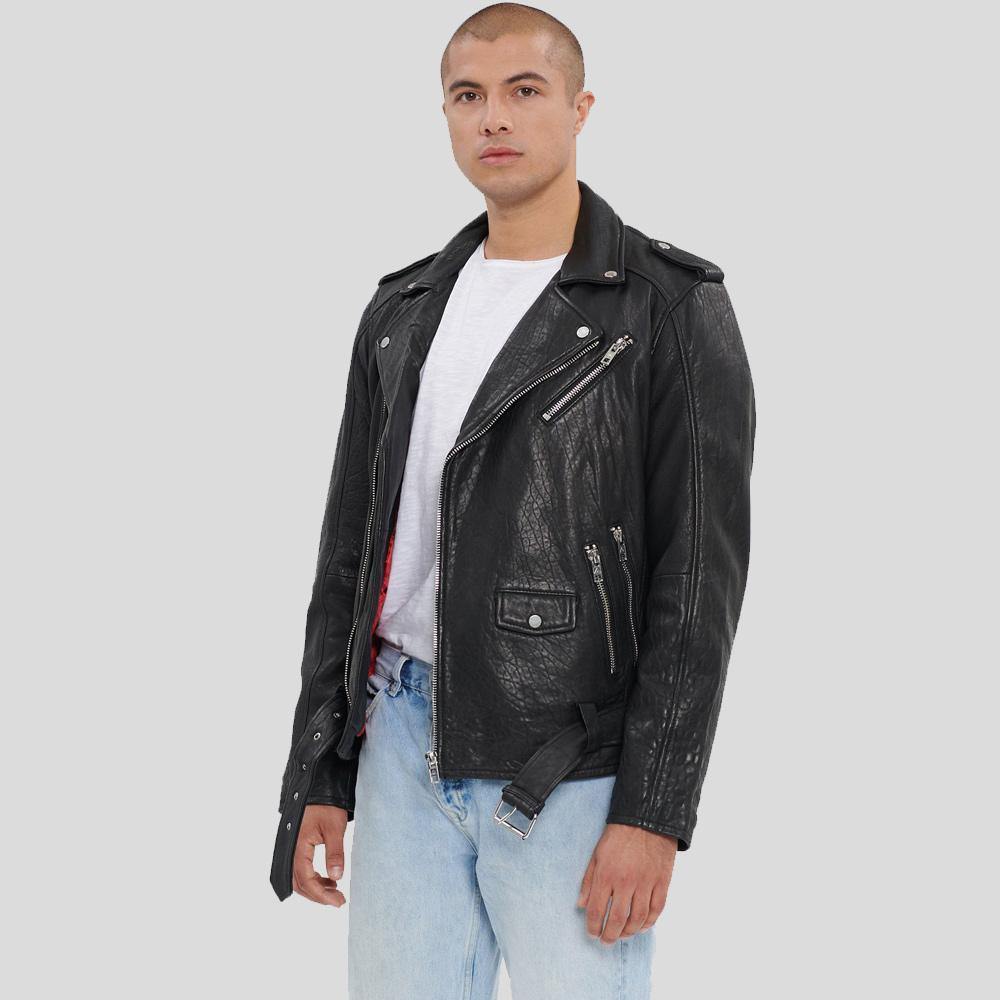 Men's Adiv Black Motorcycle Leather Jacket | Full Grain Apparel