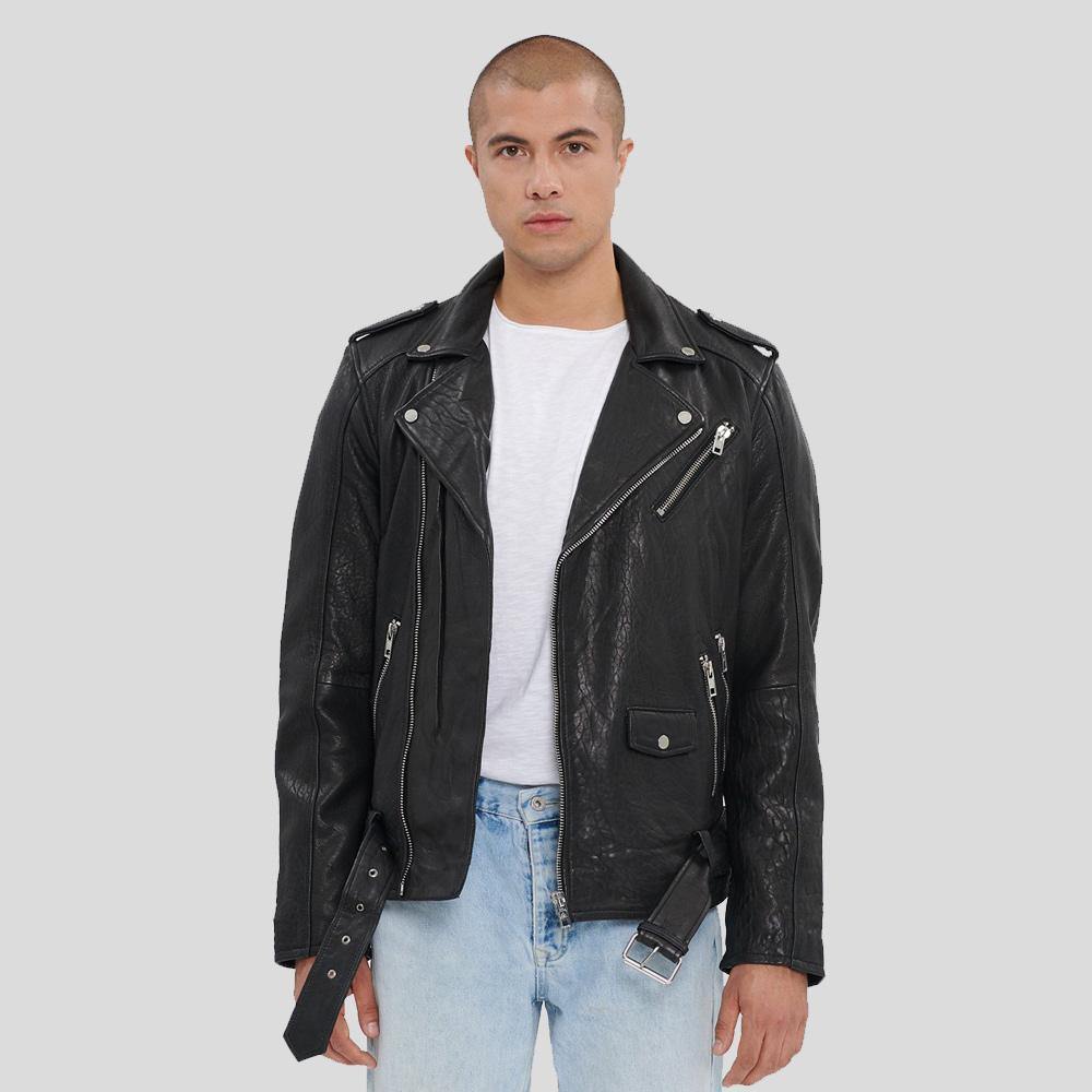 Men's Adiv Black Motorcycle Leather Jacket | Full Grain Apparel