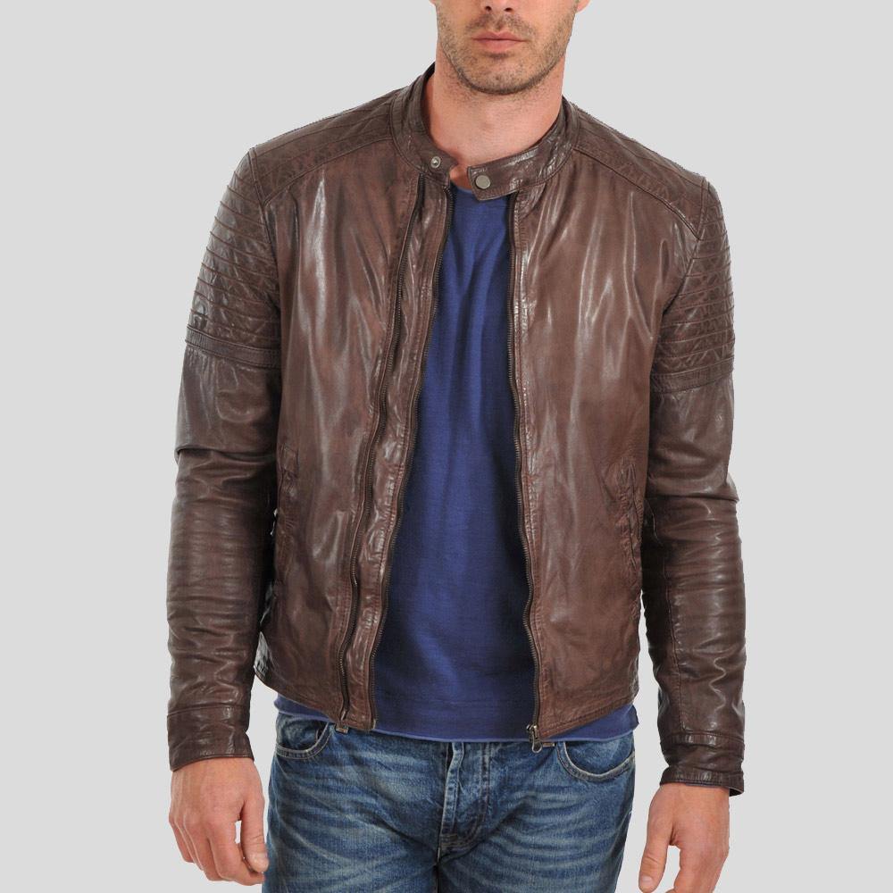 Men's Albie Brown Slim Fit Motorcycle Jacket | Full Grain Apparel