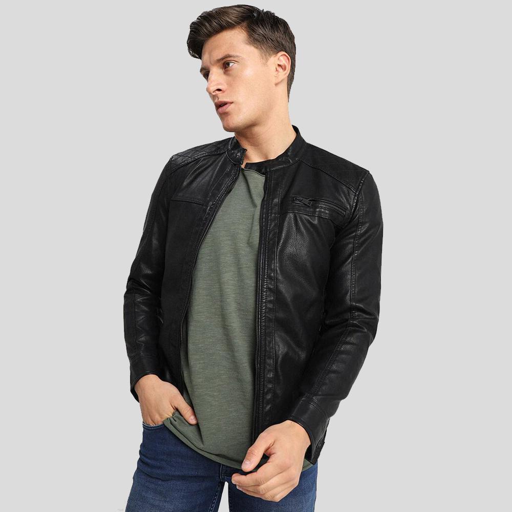 Men's Drew Black Motorcycle Leather Jacket | Full Grain Apparel
