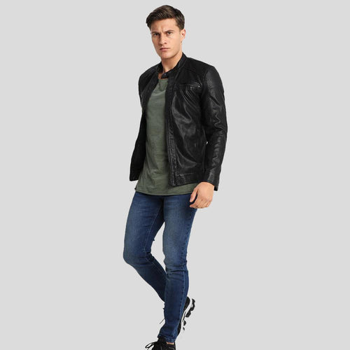 Men's Drew Black Motorcycle Leather Jacket | Full Grain Apparel