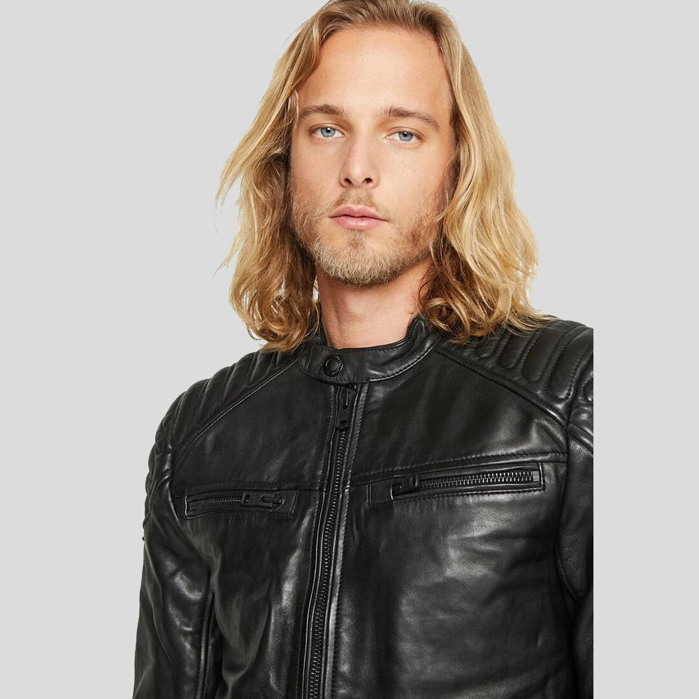 Men's Gary Black Motorcycle Leather Jacket | Full Grain Apparel