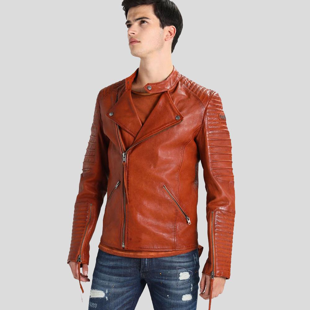 Men's Brad Brown Motorcycle Lambskin Leather Jacket | Full Grain Apparel