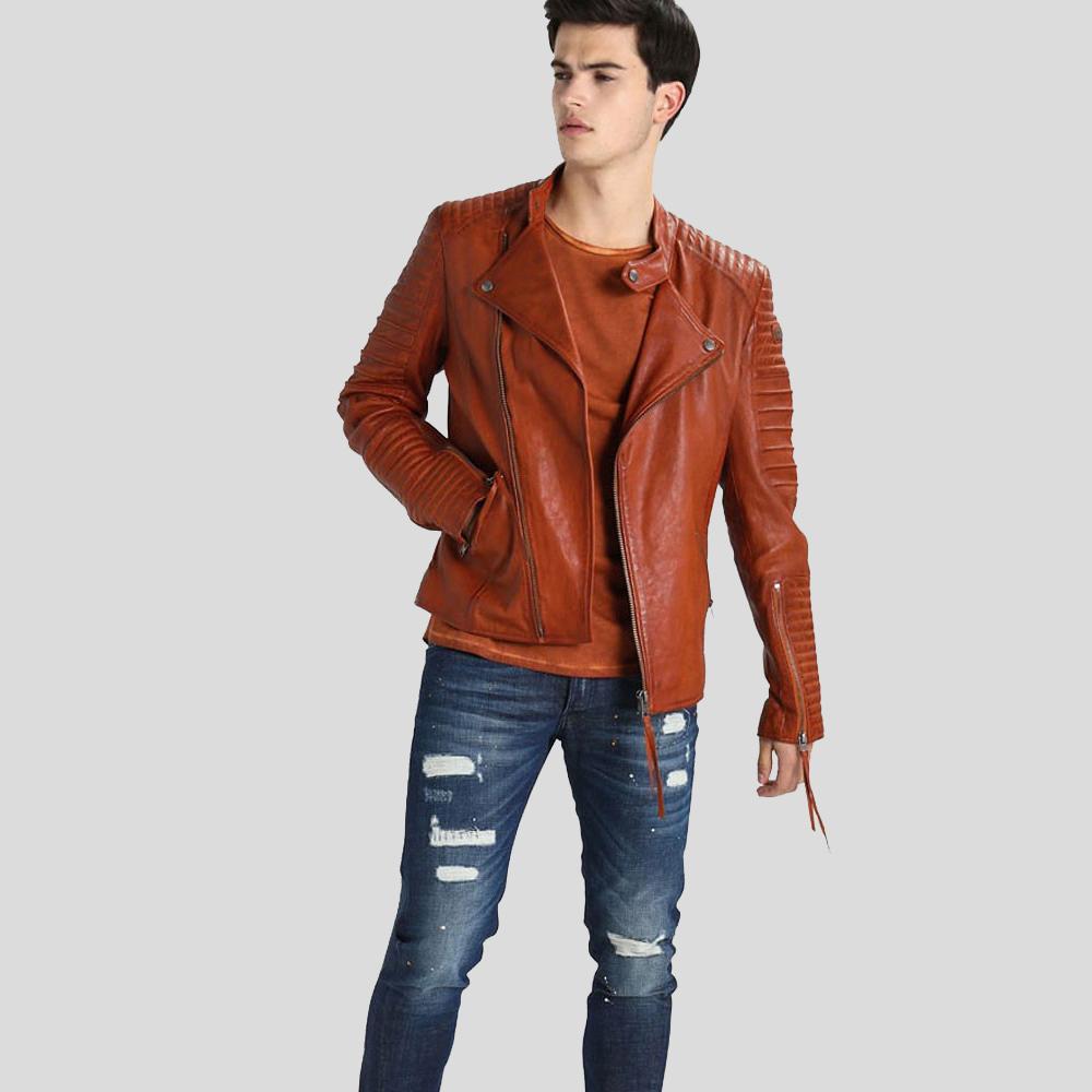 Men's Brad Brown Motorcycle Lambskin Leather Jacket | Full Grain Apparel