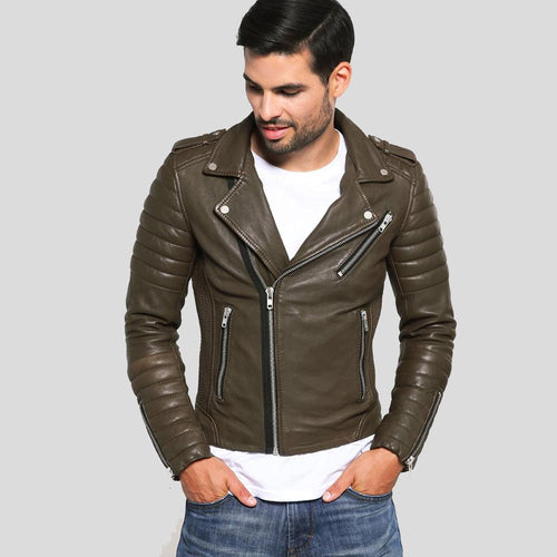Men's Carl Brown Motorcycle Leather Jacket | Full Grain Apparel