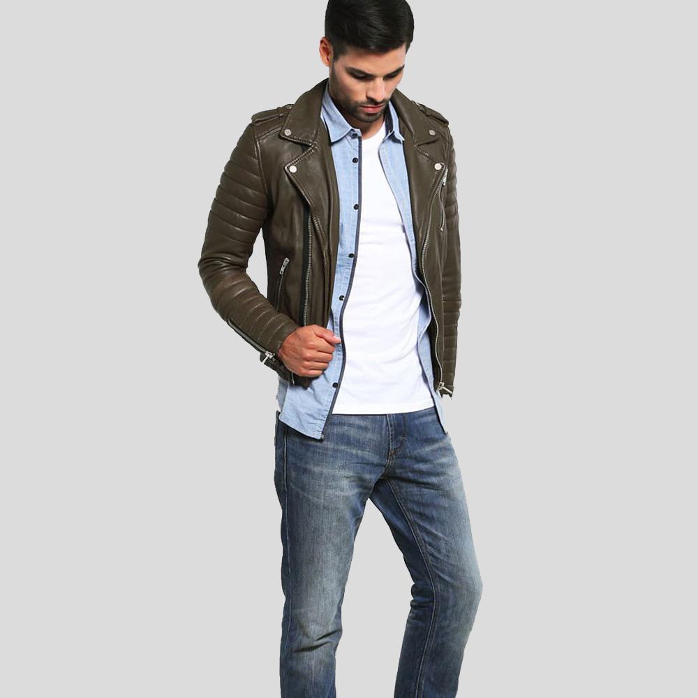 Chaqueta de cuero para motocicleta Carl Brown para hombre | Prenda de cuero de grano completo