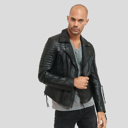 Men's Dylan Black Motorcycle Leather Jacket | Premium Warmth | Full Grain Apparel