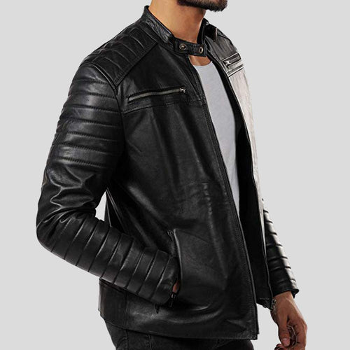 Chaqueta de cuero para motocicleta Elon negra para hombre | Prenda de piel de plena flor