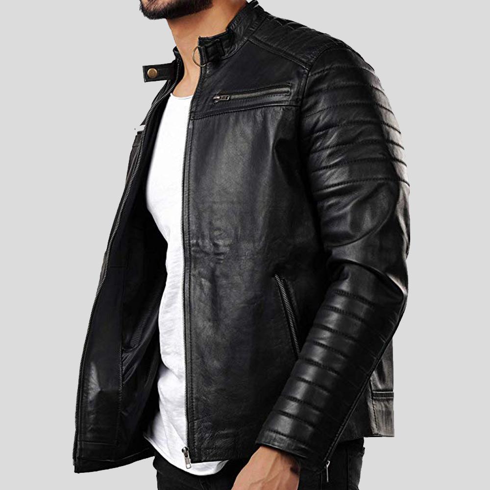 Men's Elon Black Motorcycle Leather Jacket | Full Grain Apparel