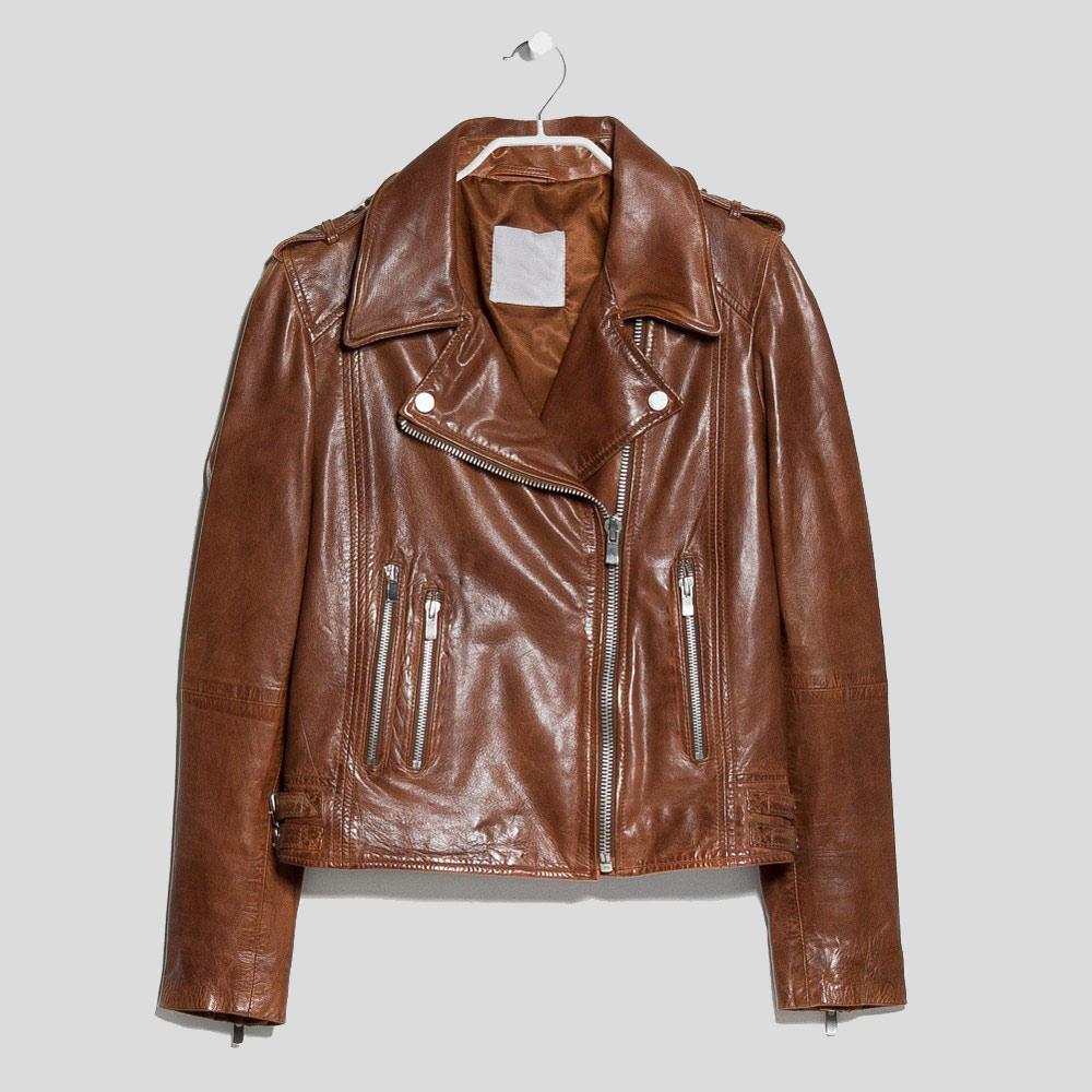 Women's Emma Brown Motorcycle Leather Jacket | Genuine Lambskin | Full Grain Apparel