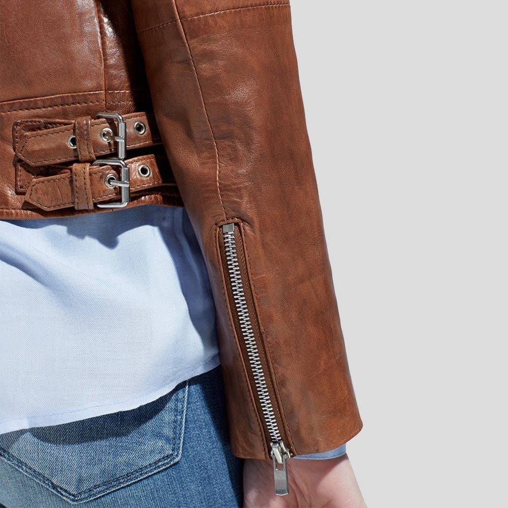 Women's Emma Brown Motorcycle Leather Jacket | Genuine Lambskin | Full Grain Apparel