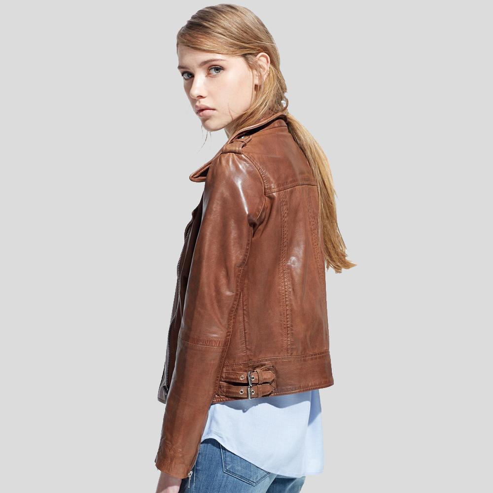 Women's Emma Brown Motorcycle Leather Jacket | Genuine Lambskin | Full Grain Apparel