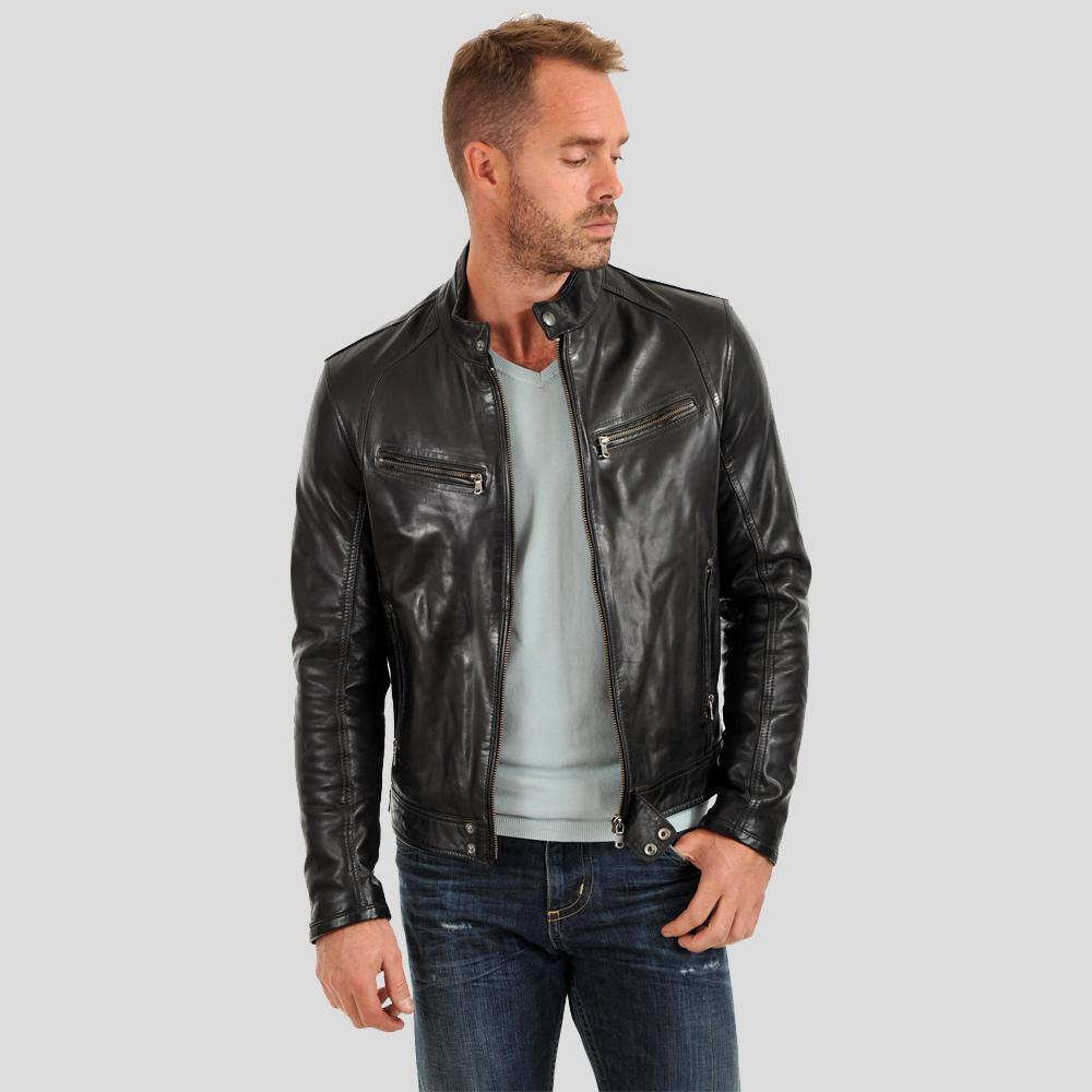Men's Evan Black Motorcycle Biker Jacket | Genuine Cowhide Leather | Full Grain Apparel