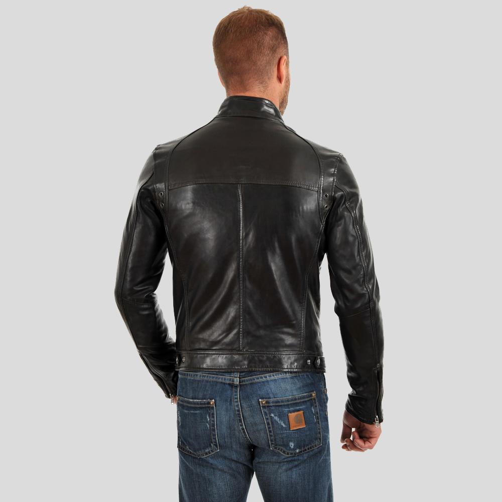 Men's Evan Black Motorcycle Biker Jacket | Genuine Cowhide Leather | Full Grain Apparel