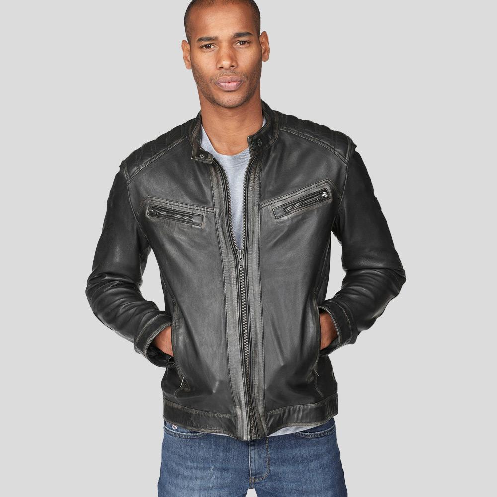 Men's Lucas Black Motorcycle Leather Jacket | Full Grain Apparel