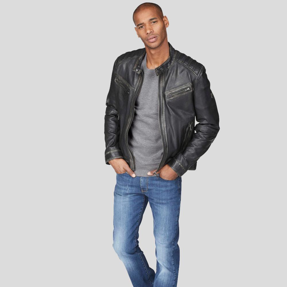 Men's Lucas Black Motorcycle Leather Jacket | Full Grain Apparel