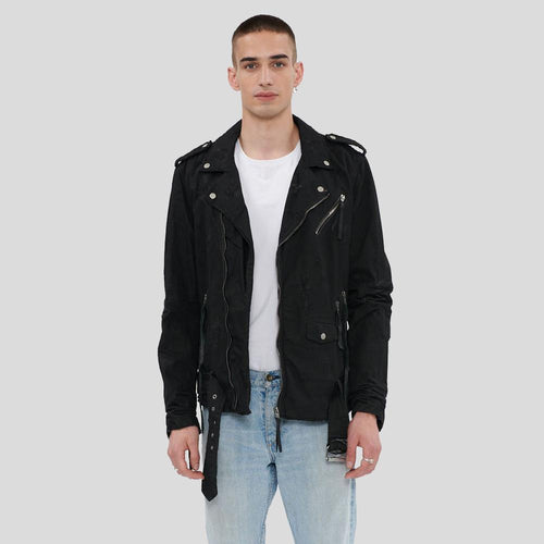 Chaqueta de cuero para motocicleta para hombre Mytch color negro | Ropa de grano completo