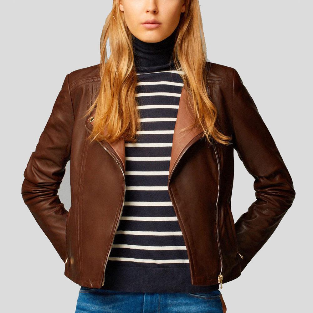 Women's Olivia Brown Motorcycle Leather Jacket | Biker Style | Full Grain Apparel